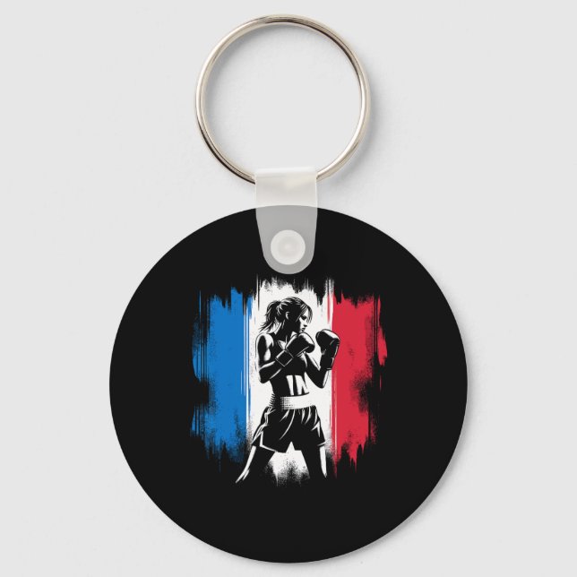 France Flag Boxer - Female Kickboxing  Key Ring (Front)