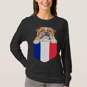 France Flag Bulldog Dog In Pocket T-Shirt