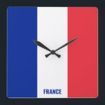 France Flag Dazzling Patriotic Square Wall Clock<br><div class="desc">France Flag Dazzling Patriotic Square Wall Clock in the colors and the elements of the France national flag covering the front of the clock. National flag colors are complemented with the text "France" on the bottom. Text is fully customizable using "Customize it!" feature. Feel free to change it, remove it...</div>
