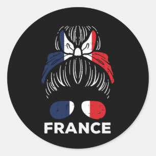 France Flag French Girl Hairbun Football Soccer Fa Classic Round Sticker