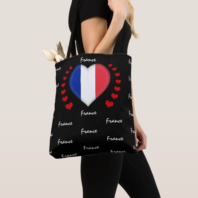 France Flag & Heart, French Flag fashion /sport Tote Bag (Close Up)