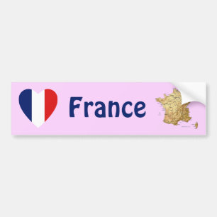 France Flag Heart + Map Bumper Sticker