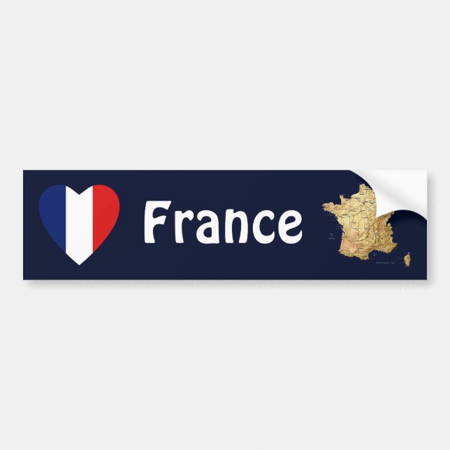 France Flag Heart + Map Bumper Sticker (Front)