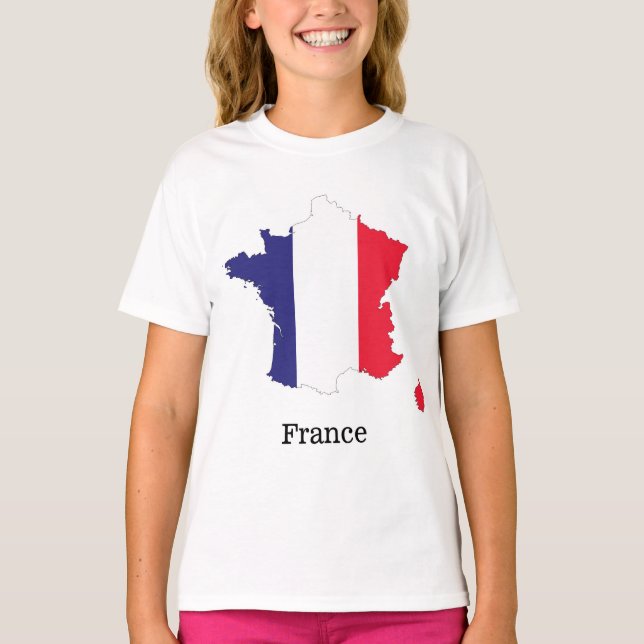 France Flag in Map Souvenir Design T-Shirt (Front)