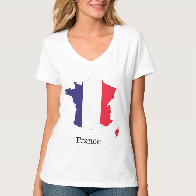 France Flag in Map Souvenir Design T-Shirt (Front)