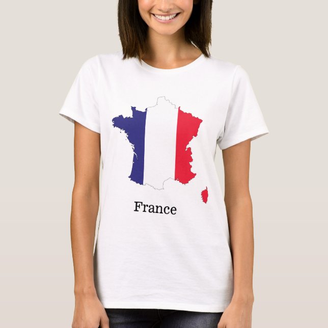 France Flag in Map Souvenir Design T-Shirt (Front)