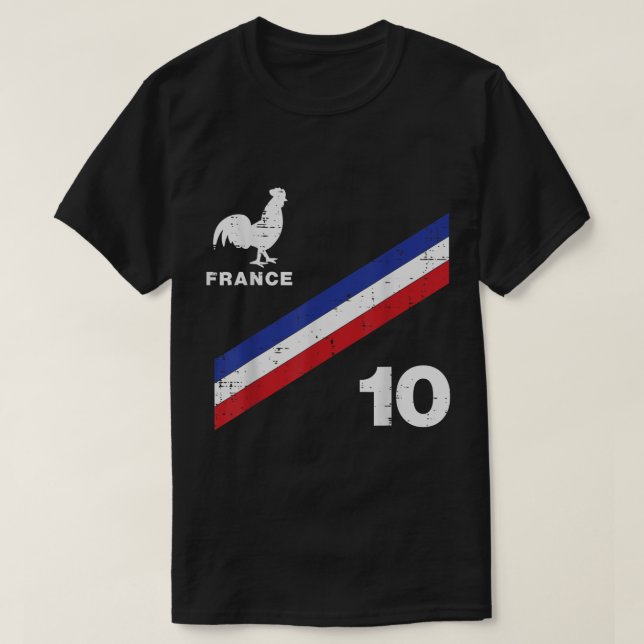 France Flag Rooster Number 10 Soccer Fan Men Women T-Shirt (Design Front)