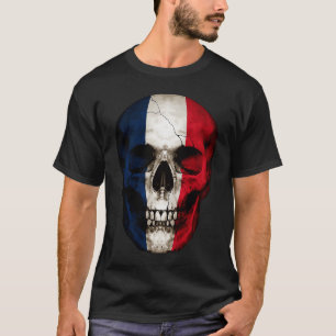 France Flag Skull French Roots Proud Patriotic T-Shirt