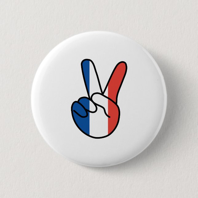 France Flag V Sign 6 Cm Round Badge (Front)