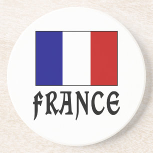 France Flag & Word Black Coaster