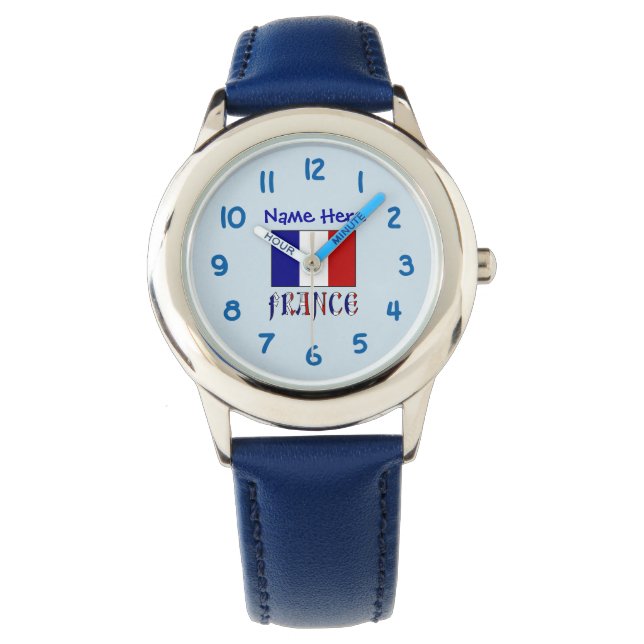 France French Flag Blue Personalised Kid's Watch (Front)