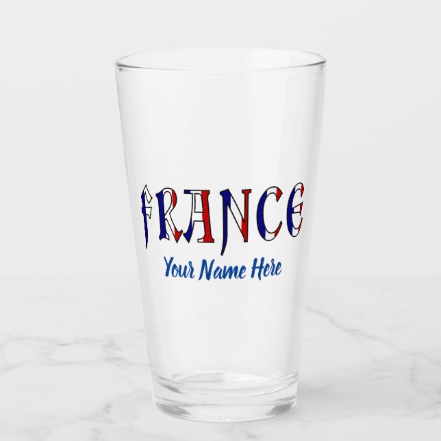 France French Flag Colours Personalised Drinking Glass (Front)