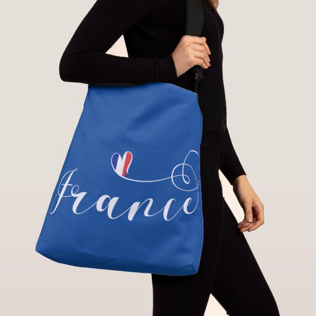 France, French Flag in Heart Crossbody Bag (Close Up)