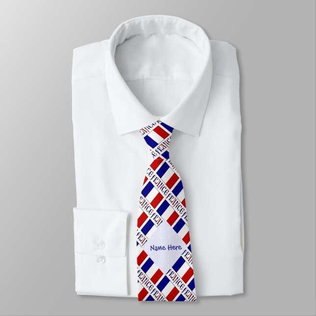 France French Flag Tiled Blue Personalisation  Tie (Tied)