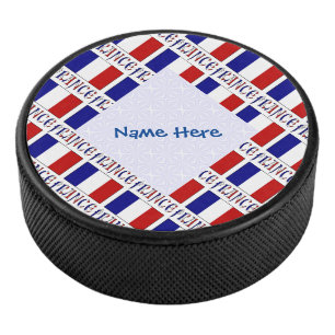 France French Flag Tiled Personalised Blue Name Hockey Puck