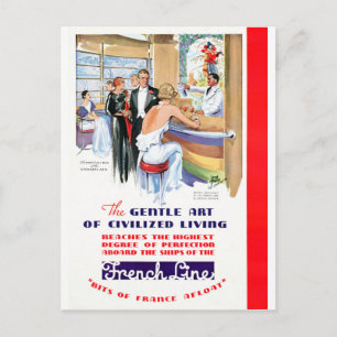France French Line Restored Vintage Travel Poster Postcard