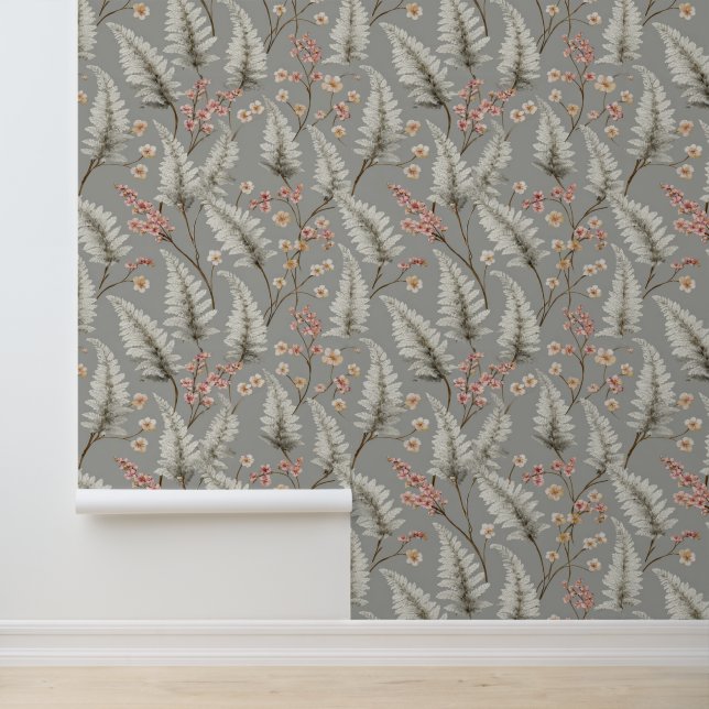France Grey Floral Wallpaper (Application)