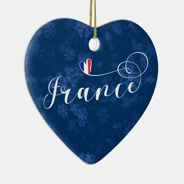 France Heart, Christmas Tree Ornament, French Ceramic Tree Decoration (Right)