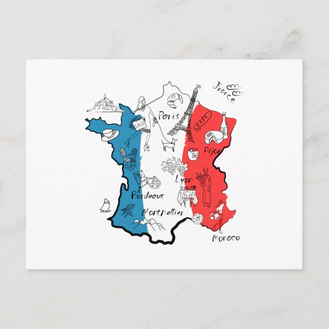 France Illustrated Map Postcard (Front)