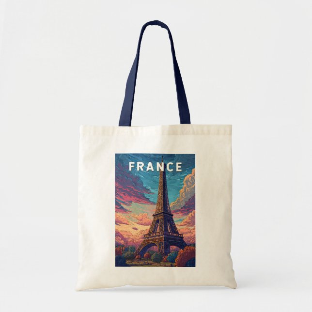 France Illustration Travel Art Vintage Tote Bag (Front)