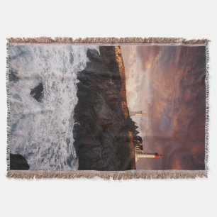 France, lighthouse at dawn throw blanket