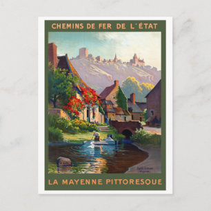 France Mayenne Restored Vintage Travel Poster Postcard