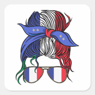 France messy bun with French Flag Square Sticker