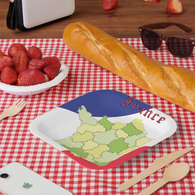 France National Colours And Map Paper Plate (Creator Uploaded)