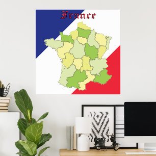 France National Colours And Map Poster