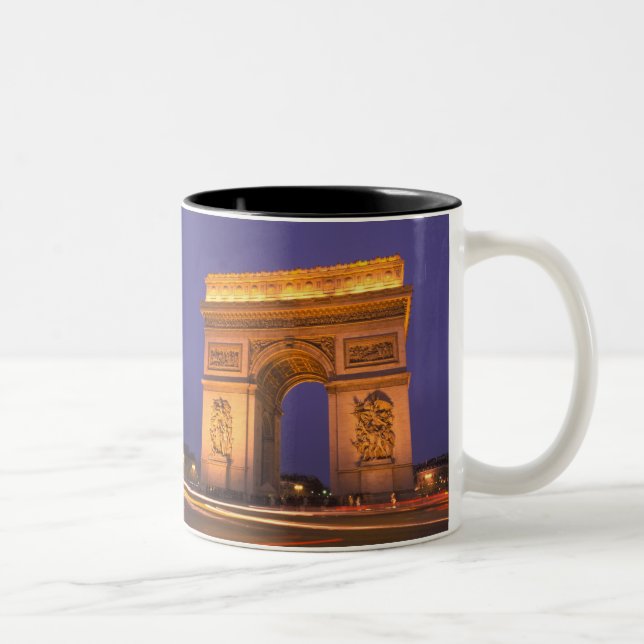 France, Paris, Arc de Triomphe at dusk. Two-Tone Coffee Mug (Right)
