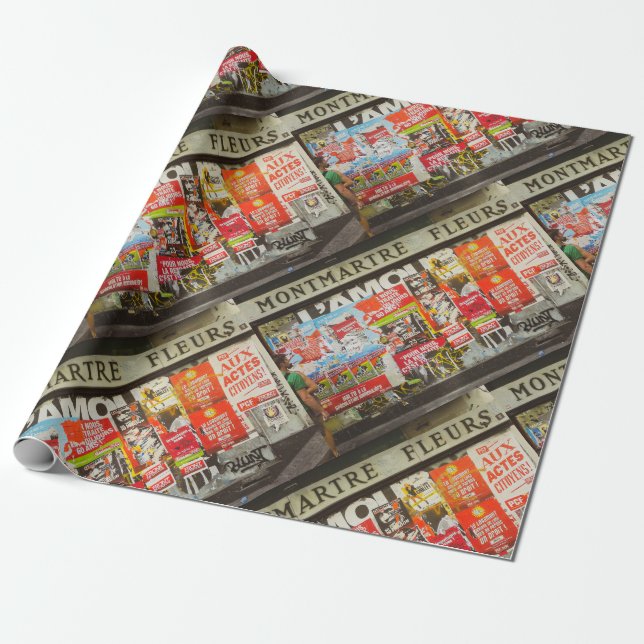 France Paris Cityscape Montmartre Fleurs Area Wrapping Paper (Unrolled)