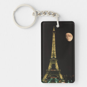 France, Paris. Eiffel Tower at night with Key Ring