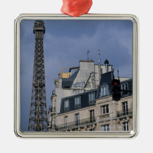 France, Paris, Eiffel Tower behind metro train Metal Tree Decoration