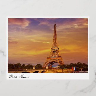 France, Paris, eiffel tower Foil Holiday Postcard