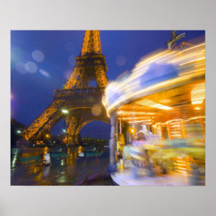 France, Paris. Eiffel Tower in twilight fog and Poster