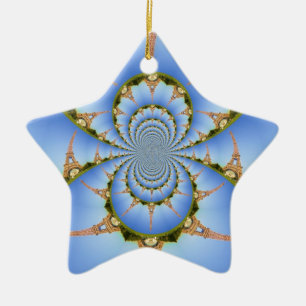 France Paris Eiffel Tower Kaleidoscope Blue Lovely Ceramic Tree Decoration