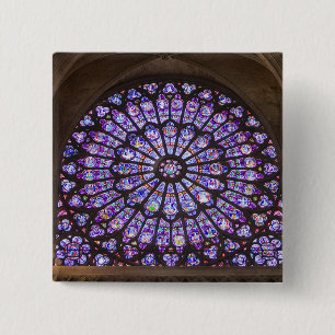 France, Paris. Interior detail of stained glass 15 Cm Square Badge