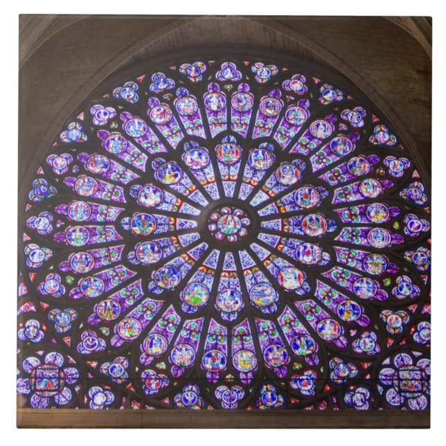 France, Paris. Interior detail of stained glass Tile (Front)