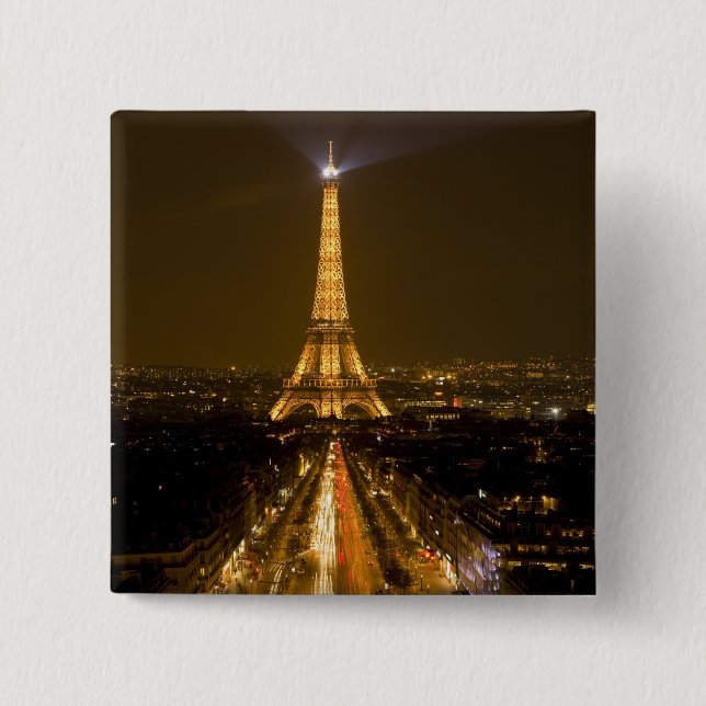 France, Paris. Nighttime view of Eiffel Tower 15 Cm Square Badge (Front)
