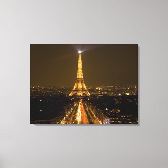France, Paris. Nighttime view of Eiffel Tower Canvas Print (Front)