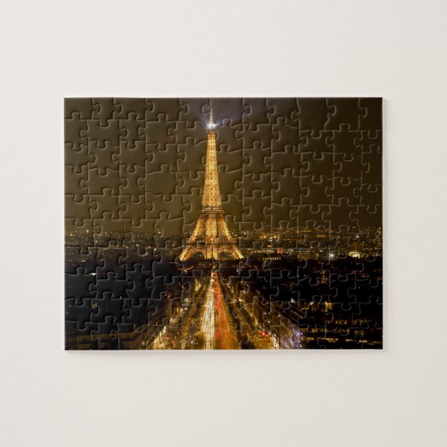 France, Paris. Nighttime view of Eiffel Tower Jigsaw Puzzle (Horizontal)