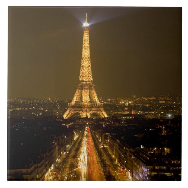France, Paris. Nighttime view of Eiffel Tower Tile (Front)