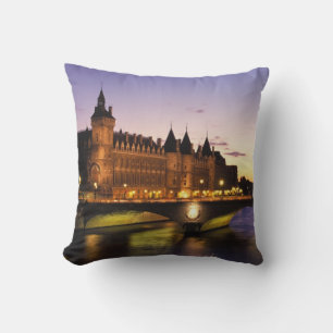 France, Paris, River Seine and Conciergerie Cushion