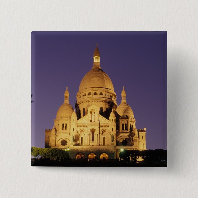 France, Paris, SacrÃ©-Coeur at dusk. 15 Cm Square Badge (Front)