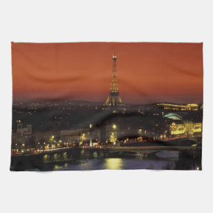 France, Paris Sunset view of Eiffel Tower and Tea Towel