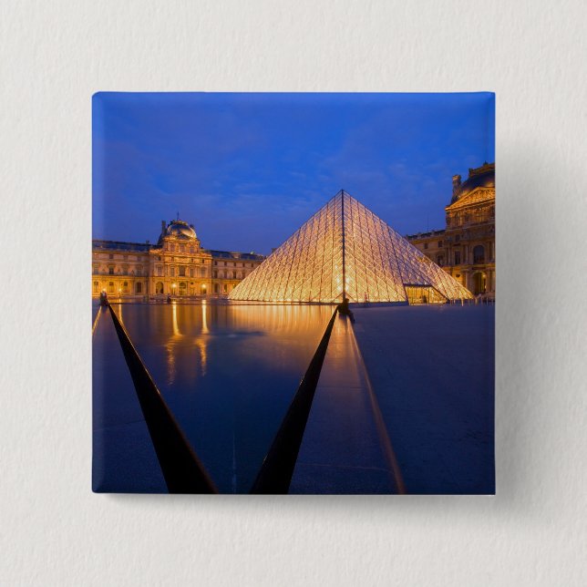 France, Paris. The Louvre museum at twilight. 15 Cm Square Badge (Front)