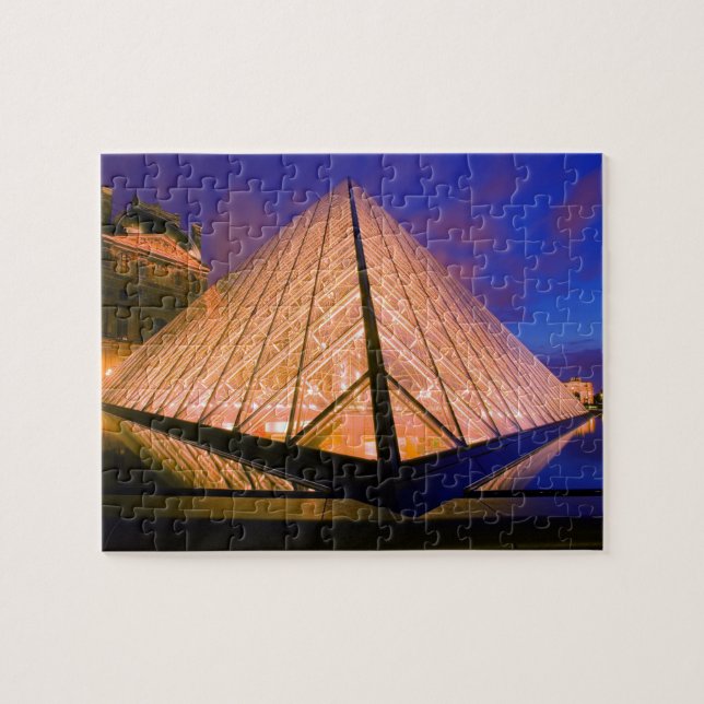 France, Paris. The Louvre museum at twilight. 2 Jigsaw Puzzle (Horizontal)