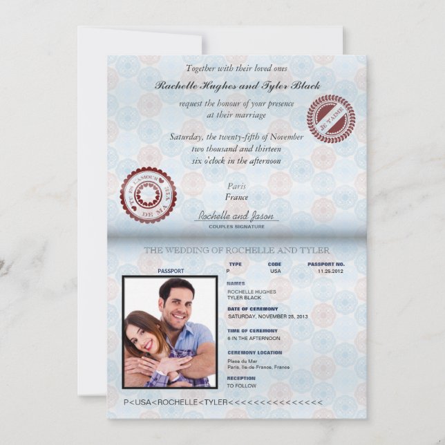 France Passport (rendered-no glare) Wedding Invitation (Front)