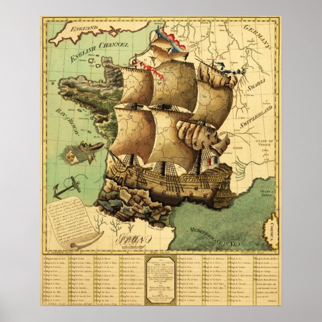 France Represented as a ShipPanoramic Map Poster (Front)