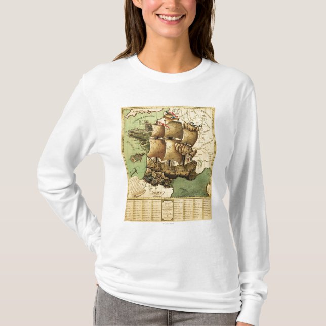 France Represented as a ShipPanoramic Map T-Shirt (Front)